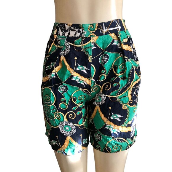 Vintage high rise shorts size XS 1990s women fashion nautical print in Green gol - Picture 9 of 9